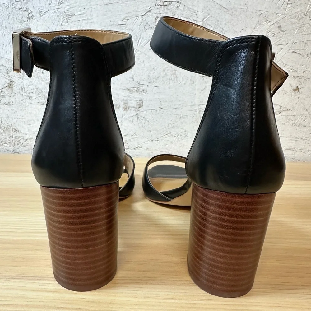 ANTONIO MELANI Black Leather Block Heel Sandals - Picture 6 of 10